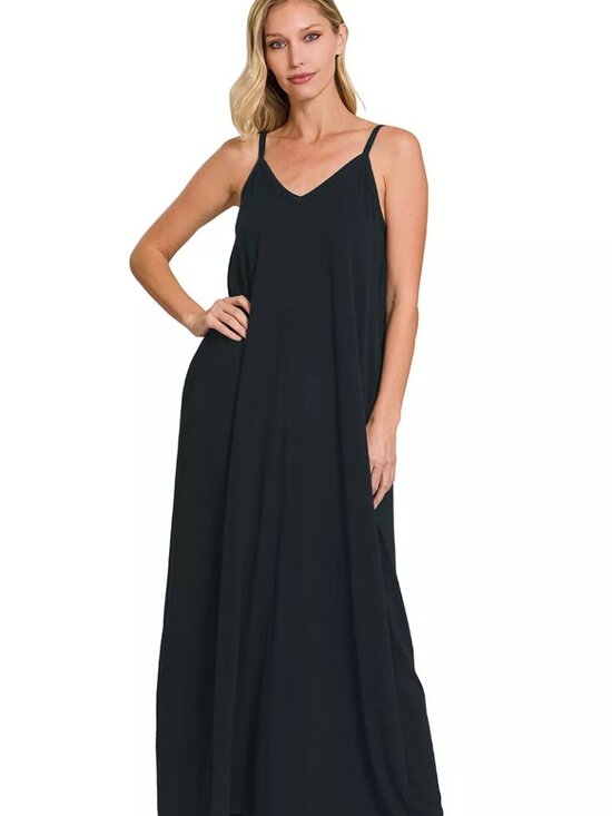 Zenana Dresses & Skirts - Women’s V-Neck Cami Maxi Dress with Side Pockets Casual Summer